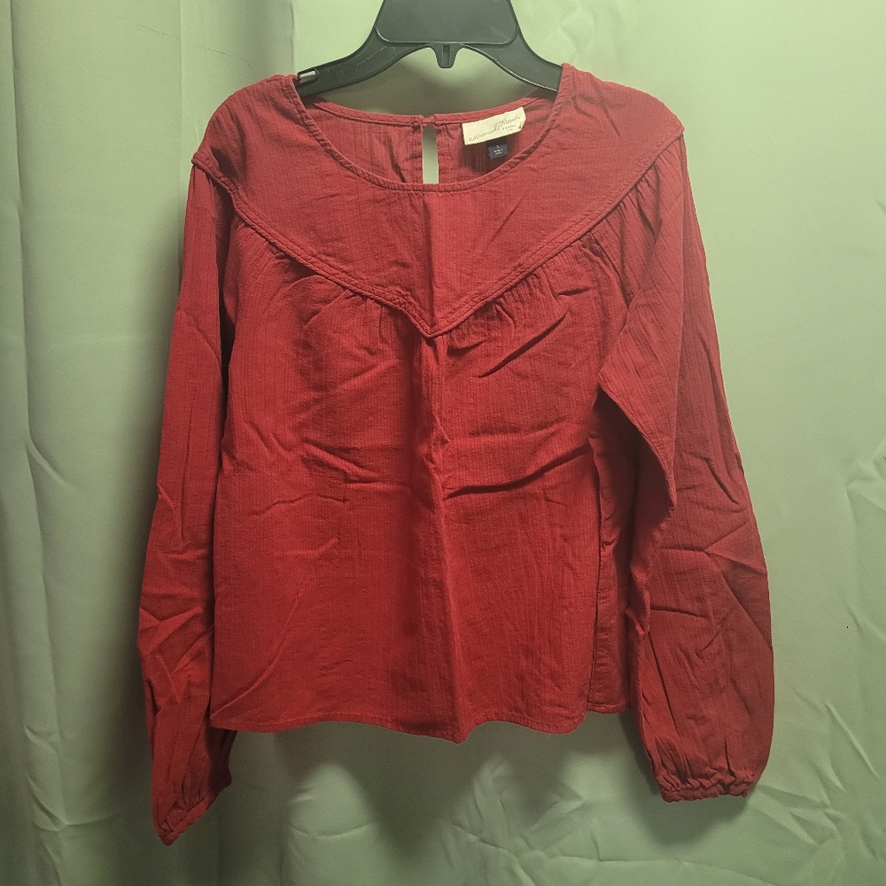 Womens Size Small 100% Cotton Red Boho Long Sleeve Blouse
